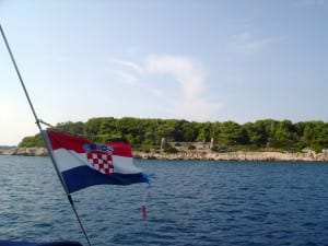 croatian flag with ruins