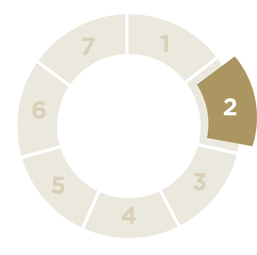 Carousel with the numbers 1 to 6, the highlight on number 2